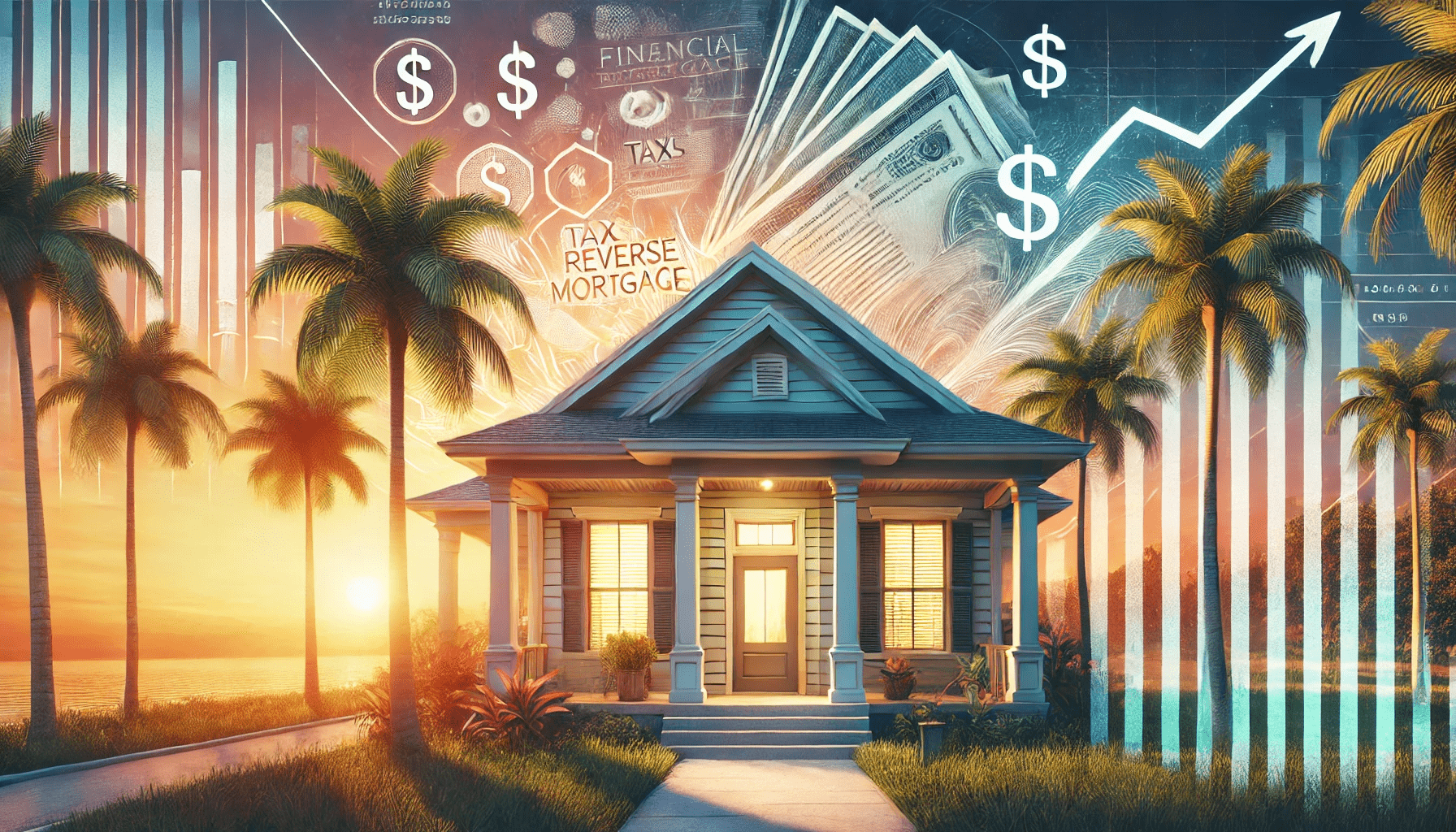 DALL·E 2024-12-01 22.30.51 - A visually striking and wide-aspect-ratio digital illustration of a serene Florida retirement home, surrounded by palm trees and a sunset sky. The hou-min