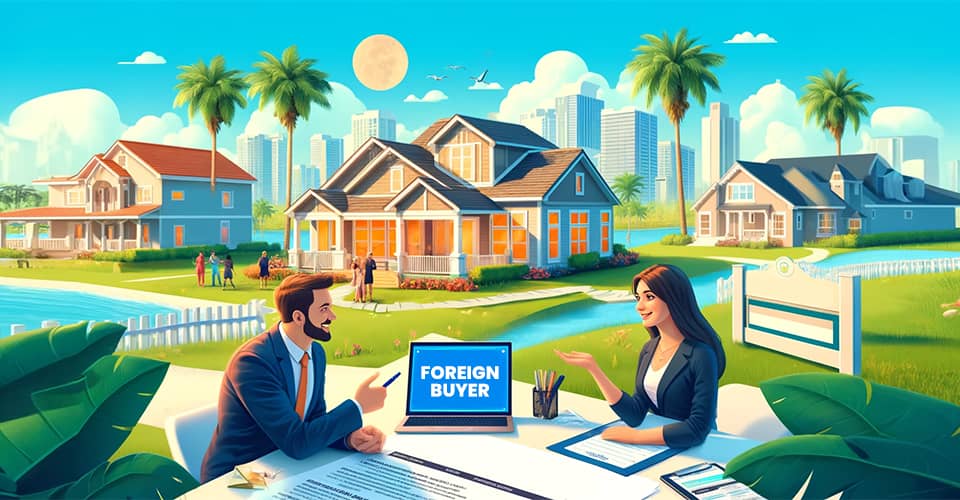A foreign buyer consulting with mortgage lender about buying property in Florida